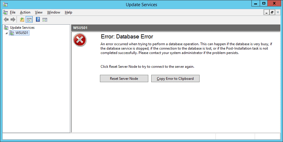 Failed to instantiate. Windows Server update services. Мастер очистки сервера WSUS. Error reset. Err_connection_reset.